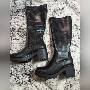 $199 New Aqua Collège Ria Lug Faux Leather Knee High Waterproof Boots - US 9.5